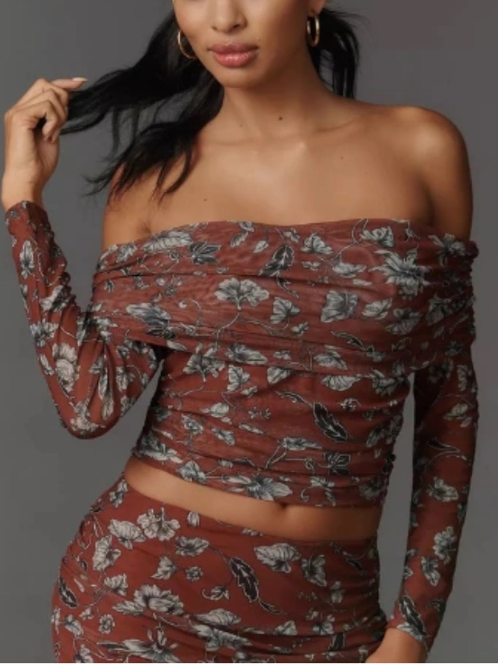 Maeve Rust Floral Off-Shoulder Crop Top 2X
